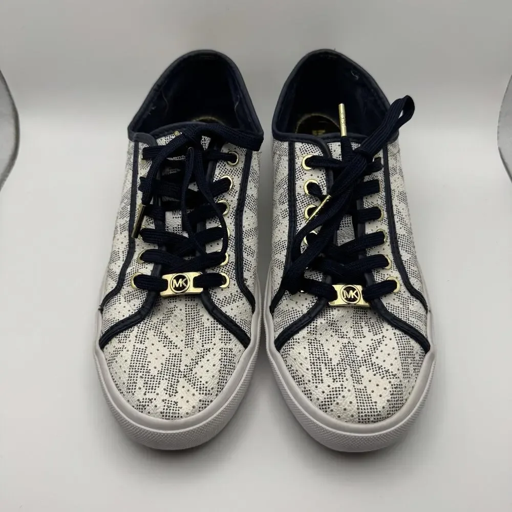 Michael Kors Boerum Sneakers White Navy MK Logo Lace Up Shoes Womens 9M EU 40